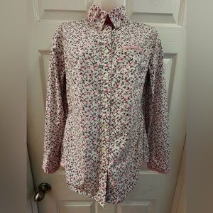 Banana Republic White Shirt with Pink Floral Print Sz Small